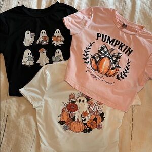 SHEIN Black, Pink, and White Ghost & Pumpkin Crop Tops